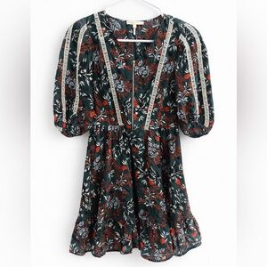 MAJE Rubik Green Floral Woven Puff Sleeve Dress In Imprime Women’s sz 1 - small